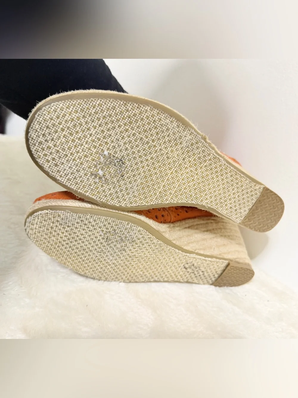 Toms Orange Perforated Suede Espadrille Wedge Booties sz 9.5W